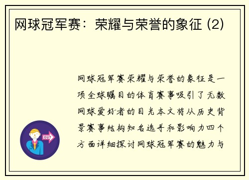 网球冠军赛：荣耀与荣誉的象征 (2)